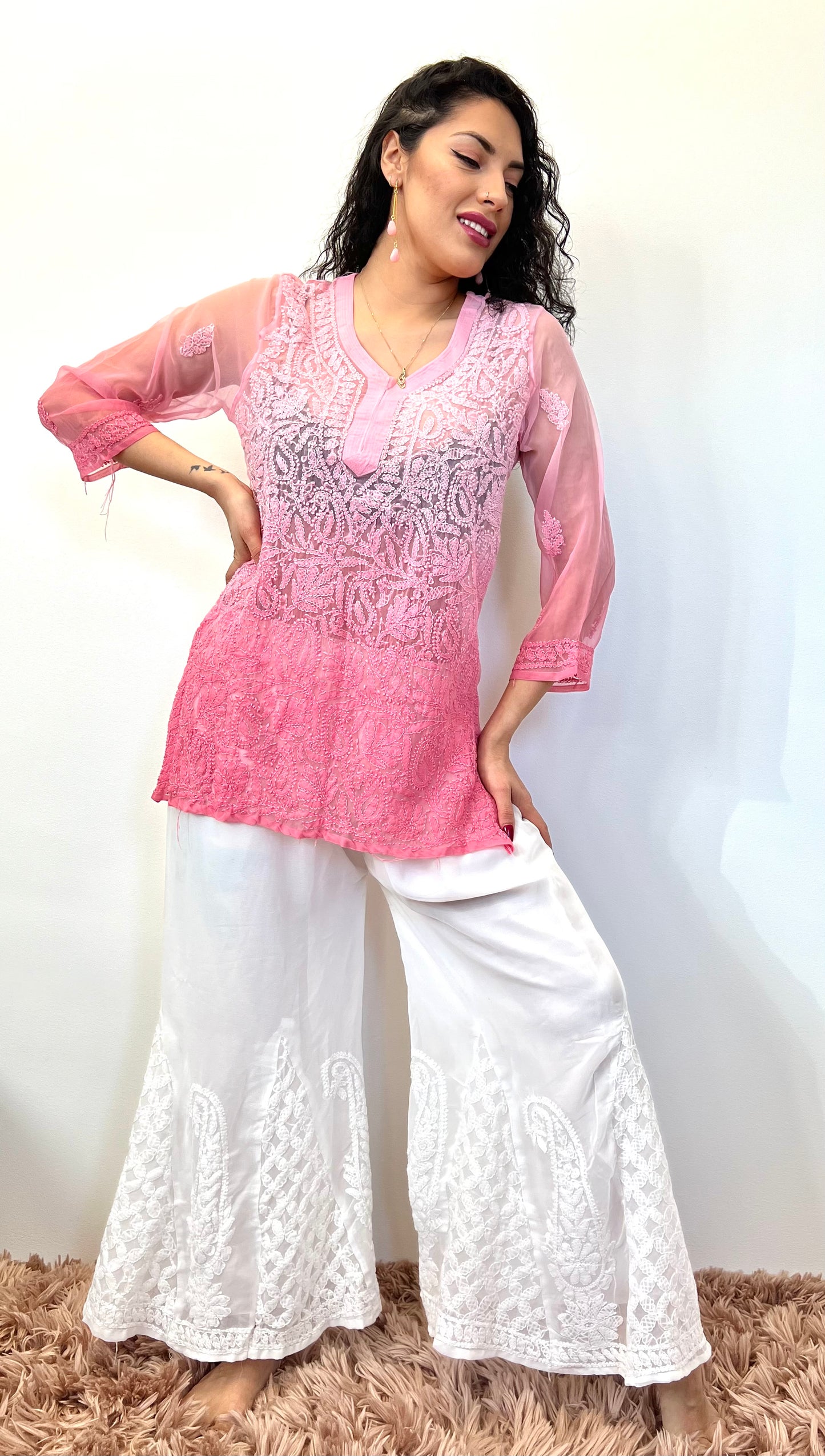 Viscose Georgette Hand Embroidered Chikankari Short Top
