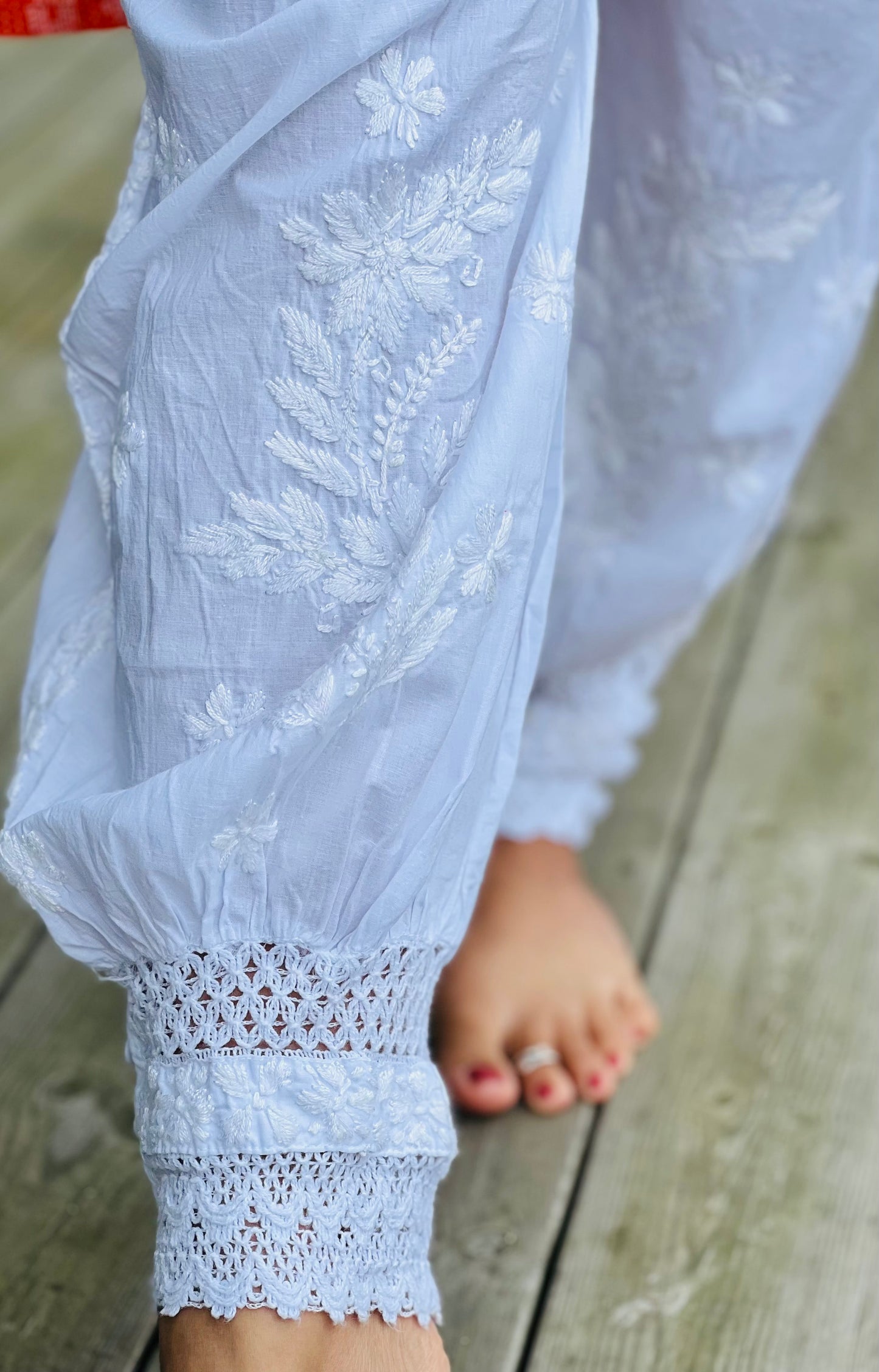Ziba - Cotton Hand-Embroidered Chikankari Afghani Pants
