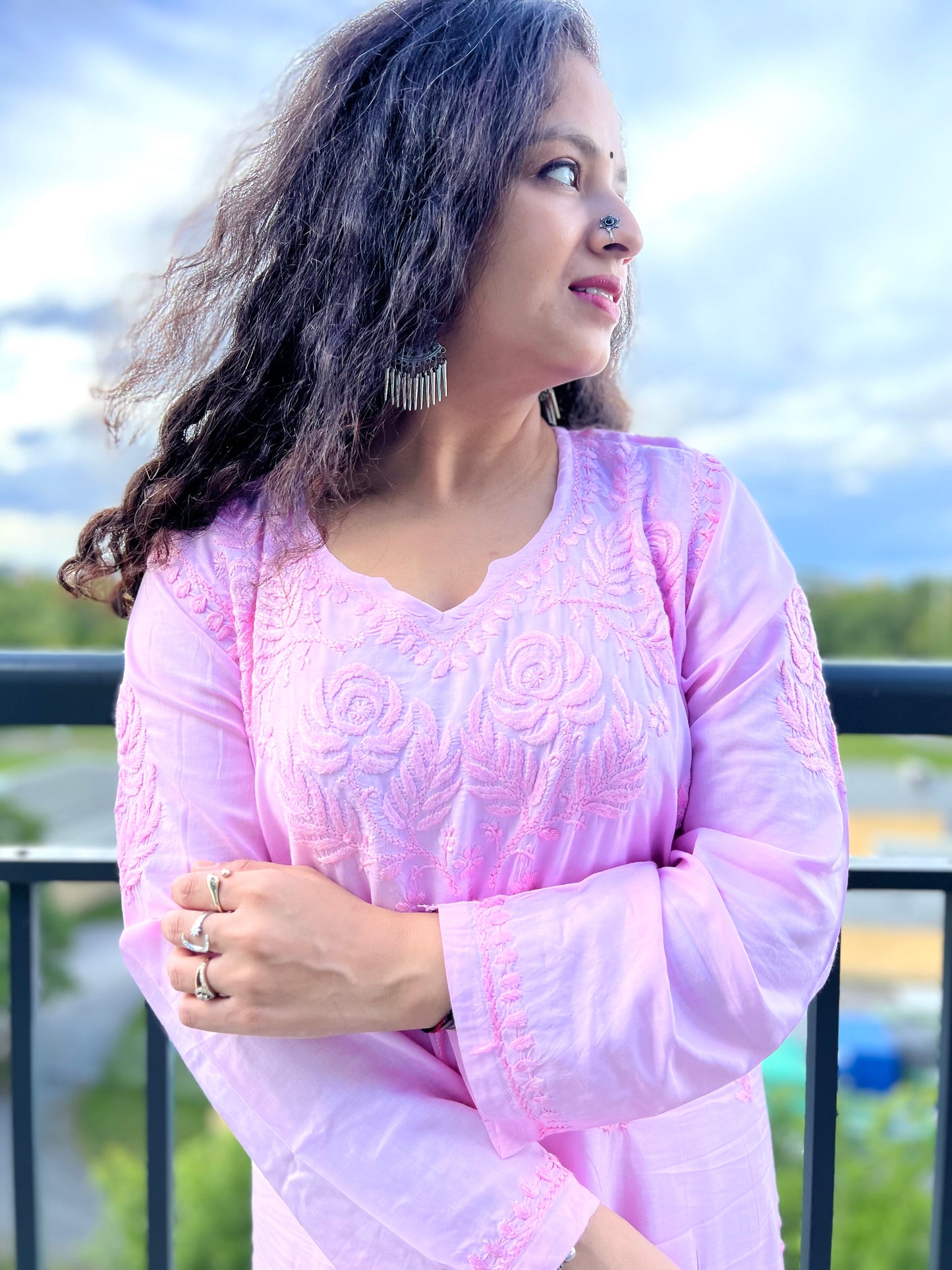 Devout Veils - Modal Hand-Embroidered Chikankari Long Kurti