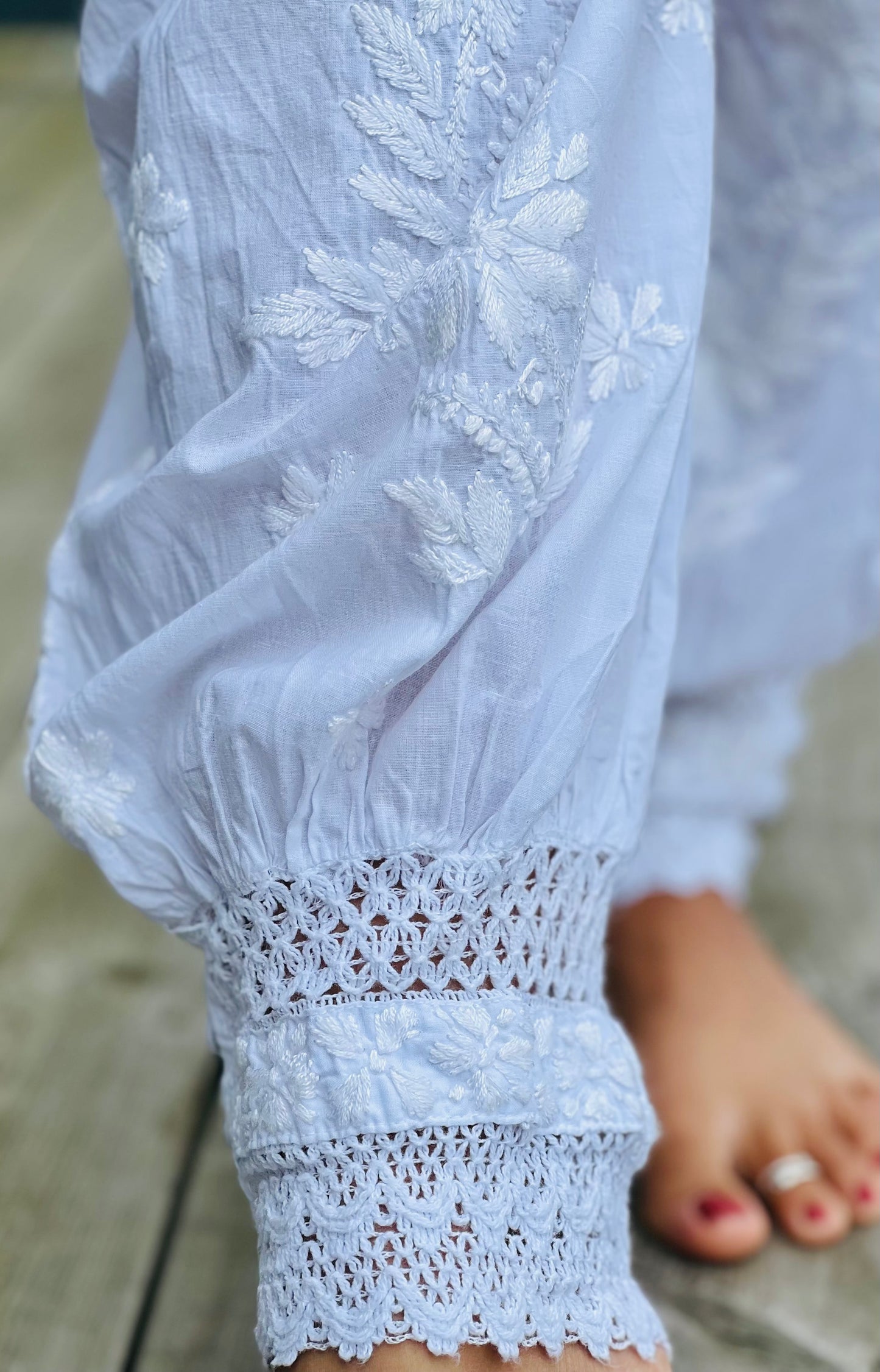 Ziba - Cotton Hand-Embroidered Chikankari Afghani Pants