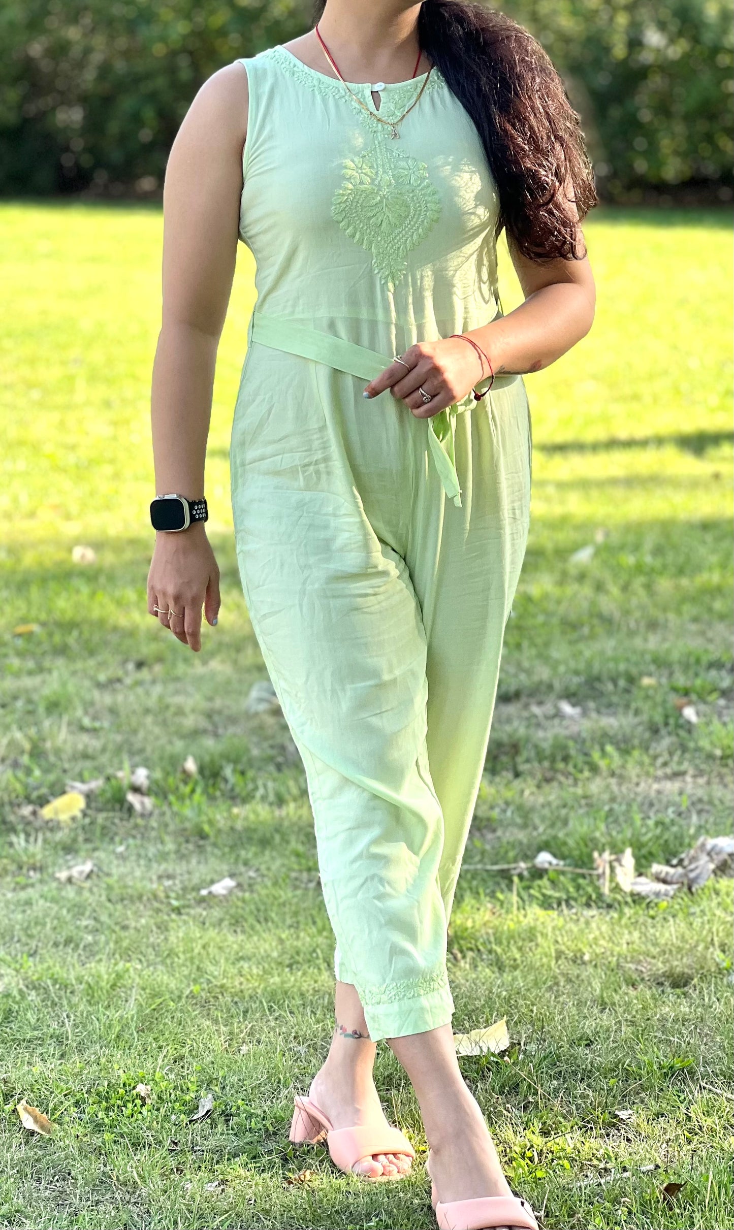 Boho Breeze - Modal Hand-Embroidered Chikankari Jumpsuit