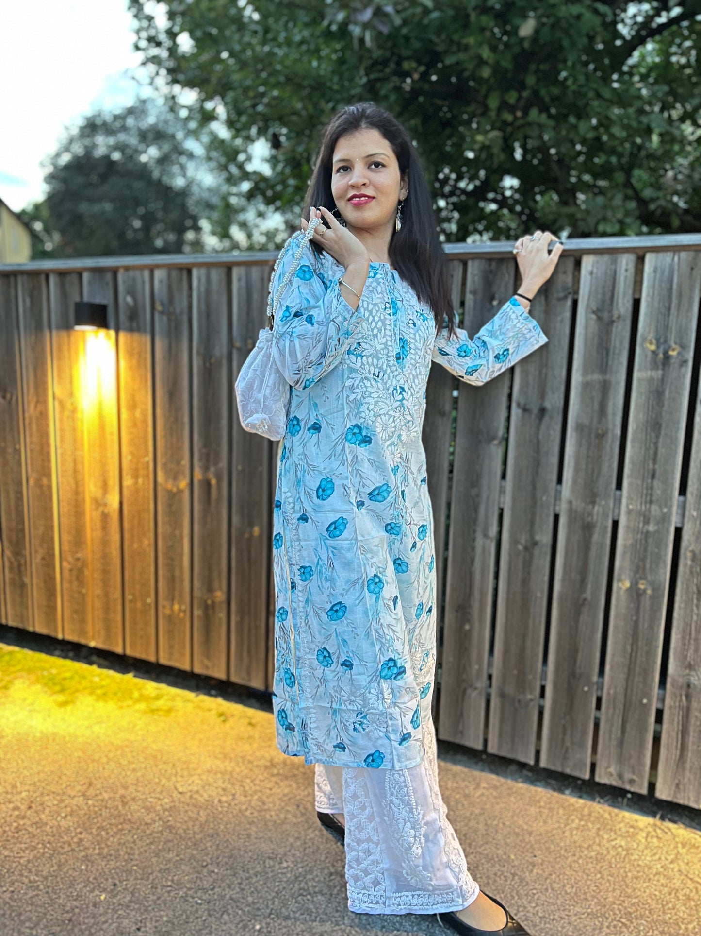 Orchid Oasis - Printed Muslin Chikankari Kurti