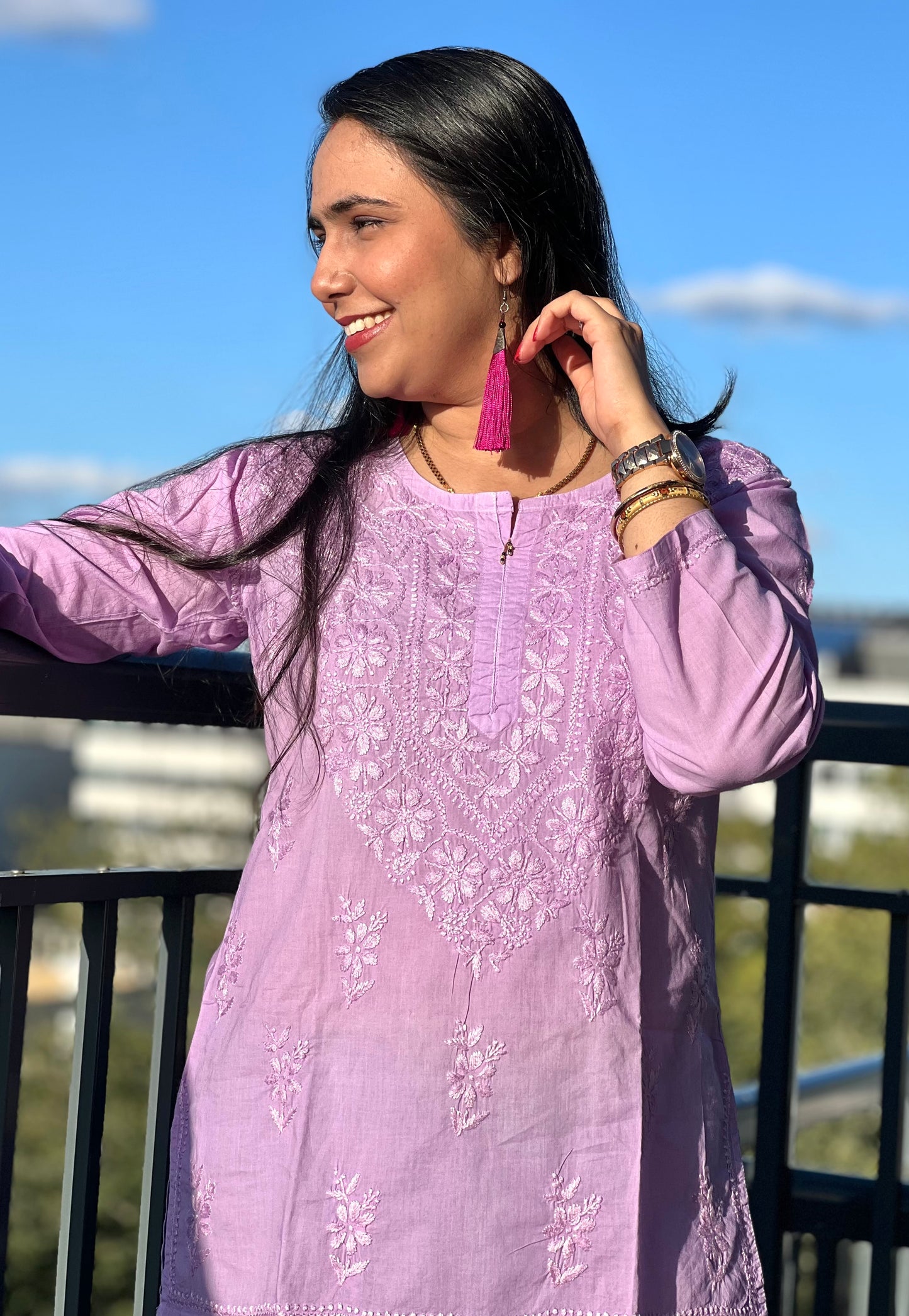 Monsoon Magic - Purple Cotton Hand-Embroidered Chikankari Short Top
