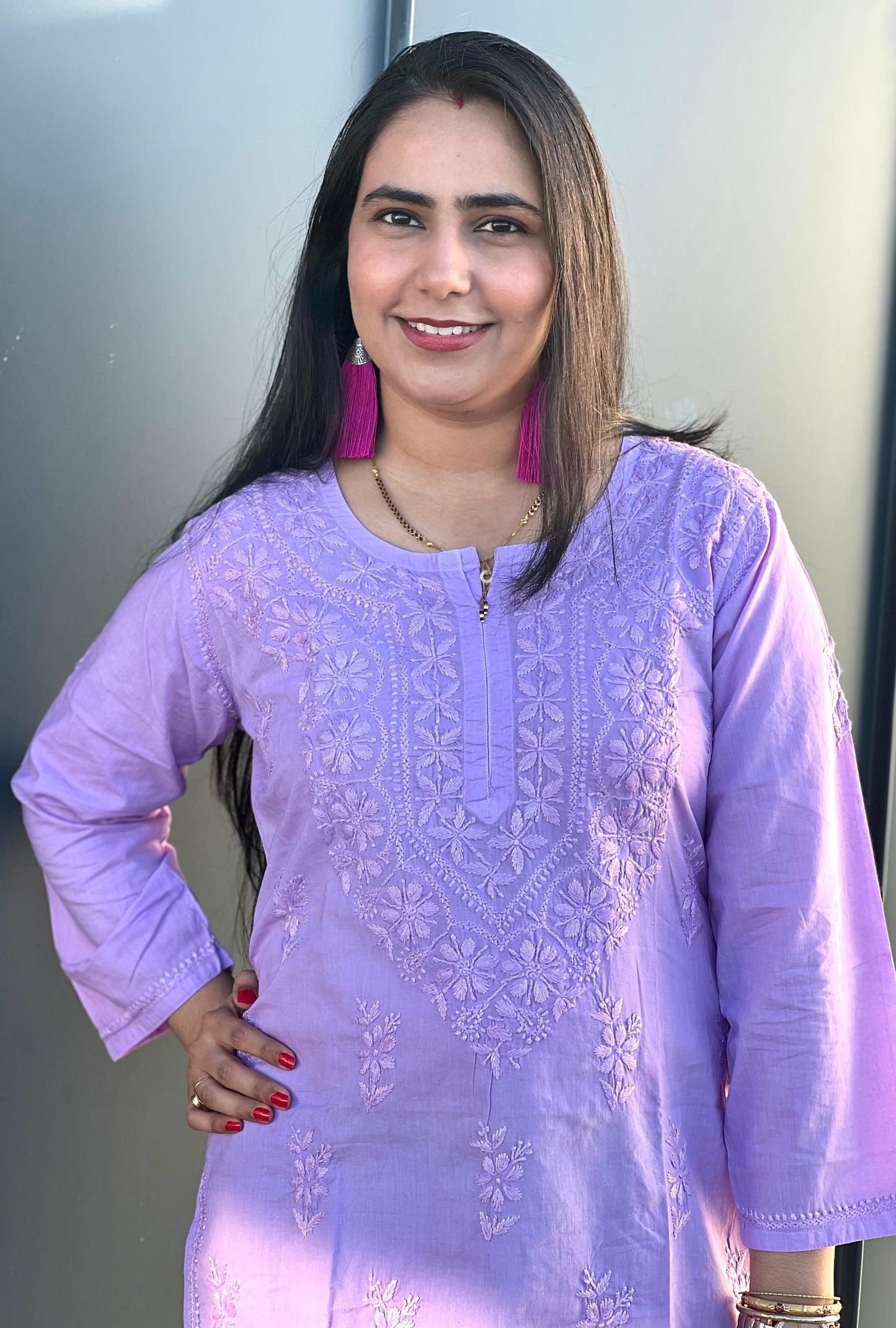 Monsoon Magic - Purple Cotton Hand-Embroidered Chikankari Short Top