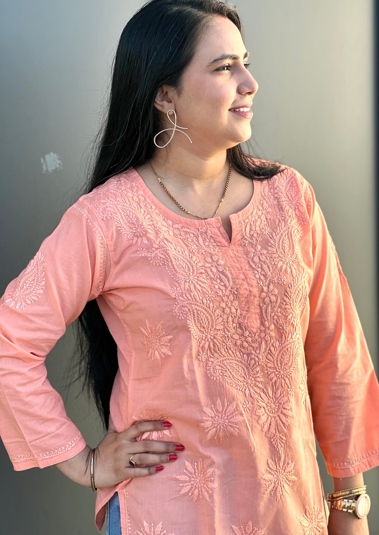 Monsoon Magic - Orange Cotton Hand-Embroidered Chikankari Short Top