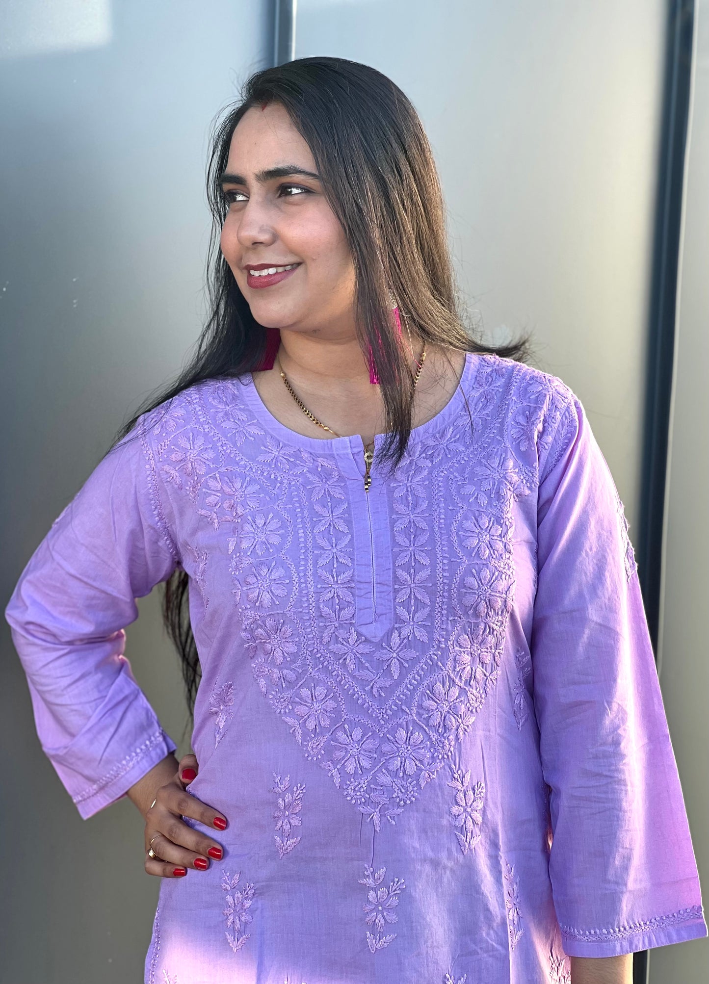 Monsoon Magic - Purple Cotton Hand-Embroidered Chikankari Short Top