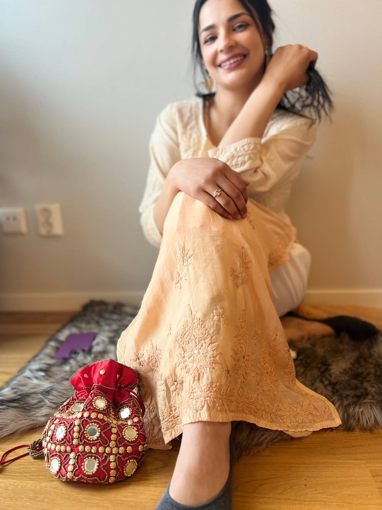 Mocha Blend - Mul Chanderi Chikankari Kurti