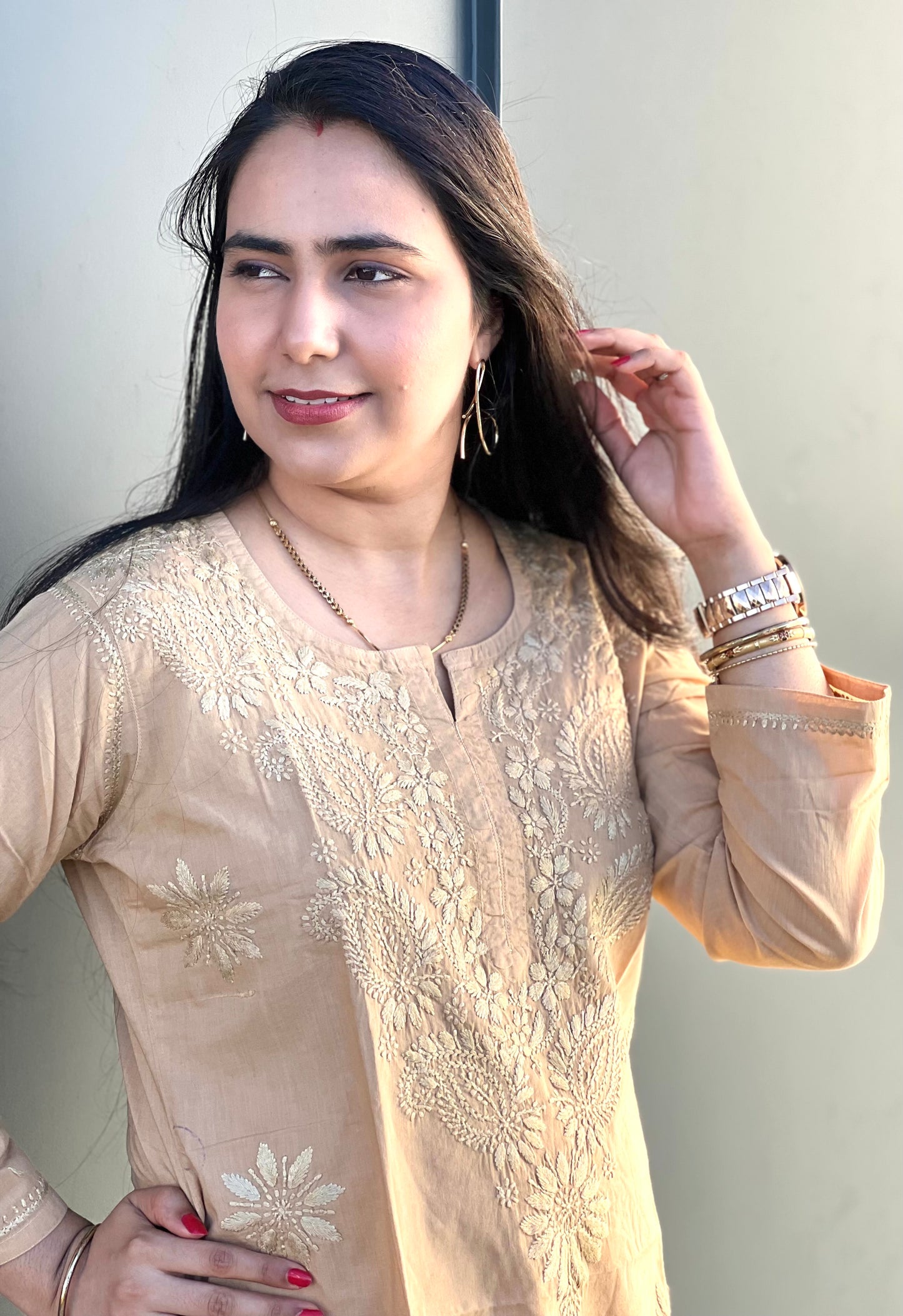 Monsoon Magic - Brown Cotton Hand-Embroidered Chikankari Short Top